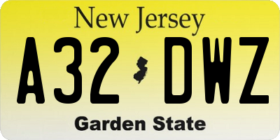 NJ license plate A32DWZ