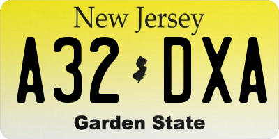 NJ license plate A32DXA
