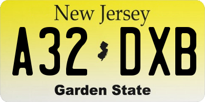 NJ license plate A32DXB