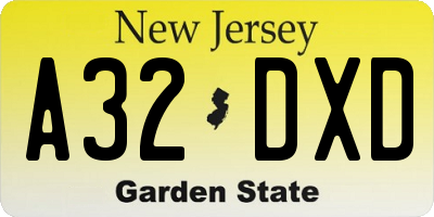 NJ license plate A32DXD