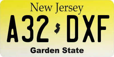 NJ license plate A32DXF