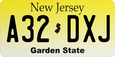 NJ license plate A32DXJ