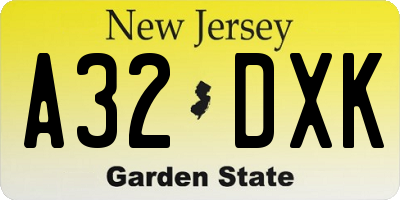 NJ license plate A32DXK