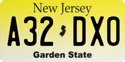 NJ license plate A32DXO