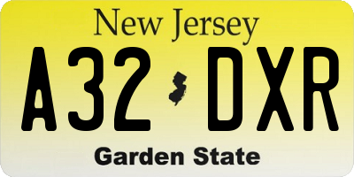 NJ license plate A32DXR
