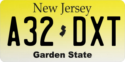 NJ license plate A32DXT