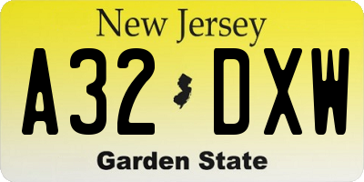 NJ license plate A32DXW