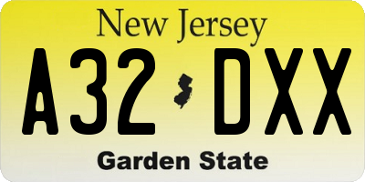 NJ license plate A32DXX