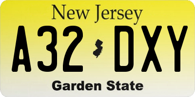 NJ license plate A32DXY