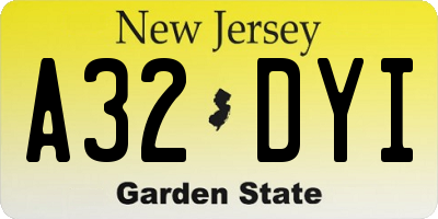 NJ license plate A32DYI