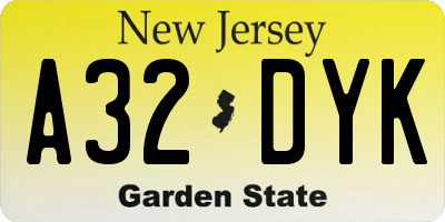 NJ license plate A32DYK
