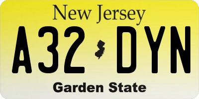 NJ license plate A32DYN