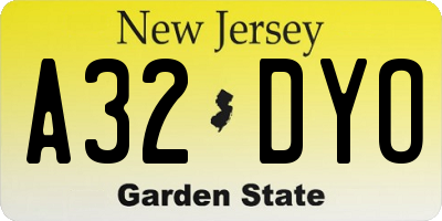 NJ license plate A32DYO