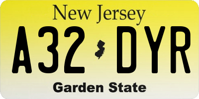 NJ license plate A32DYR