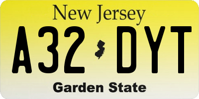 NJ license plate A32DYT