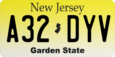 NJ license plate A32DYV
