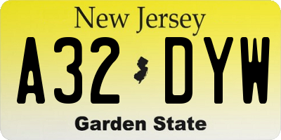 NJ license plate A32DYW