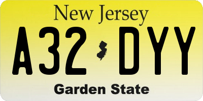 NJ license plate A32DYY