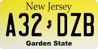 NJ license plate A32DZB