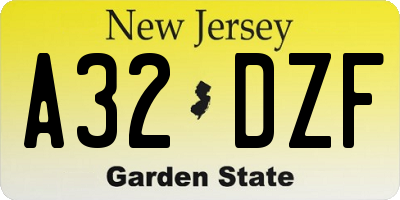 NJ license plate A32DZF