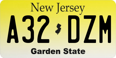 NJ license plate A32DZM