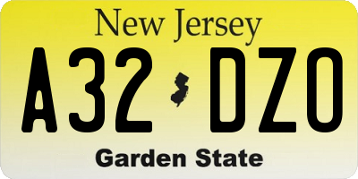 NJ license plate A32DZO