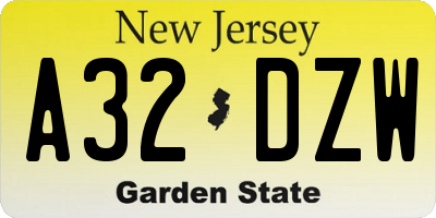 NJ license plate A32DZW