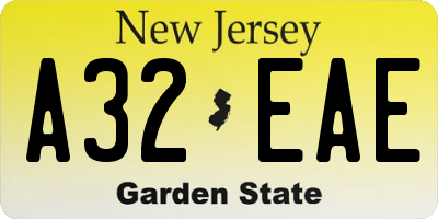 NJ license plate A32EAE
