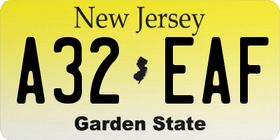 NJ license plate A32EAF