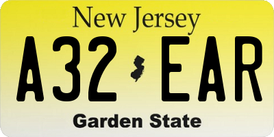 NJ license plate A32EAR