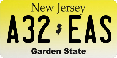 NJ license plate A32EAS