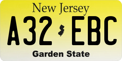 NJ license plate A32EBC