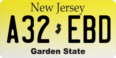 NJ license plate A32EBD