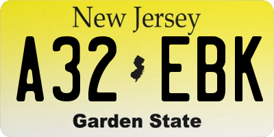 NJ license plate A32EBK