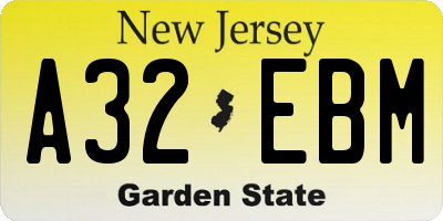 NJ license plate A32EBM