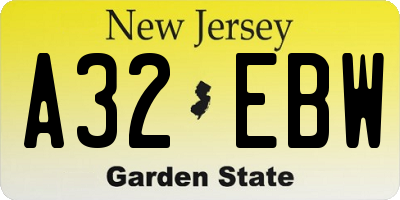 NJ license plate A32EBW