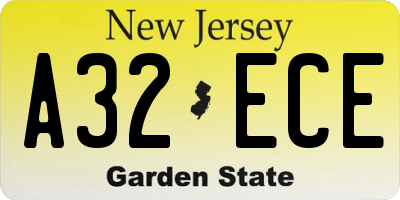NJ license plate A32ECE