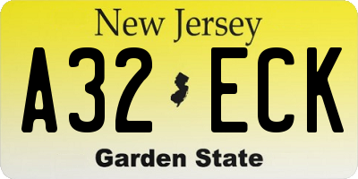 NJ license plate A32ECK