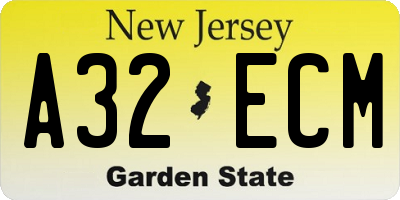 NJ license plate A32ECM