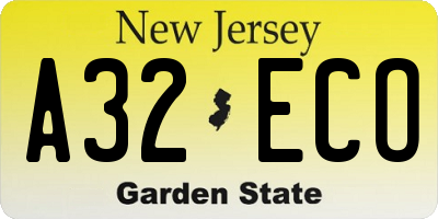 NJ license plate A32ECO