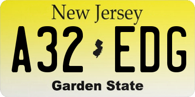 NJ license plate A32EDG