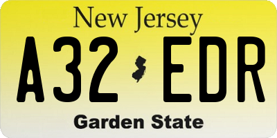 NJ license plate A32EDR