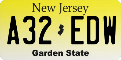 NJ license plate A32EDW