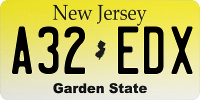 NJ license plate A32EDX