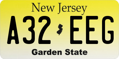 NJ license plate A32EEG