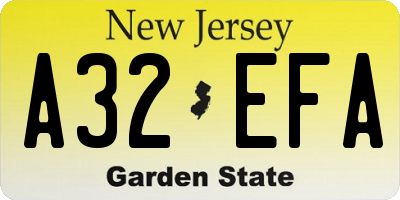 NJ license plate A32EFA