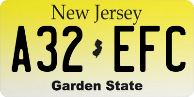 NJ license plate A32EFC