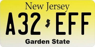 NJ license plate A32EFF