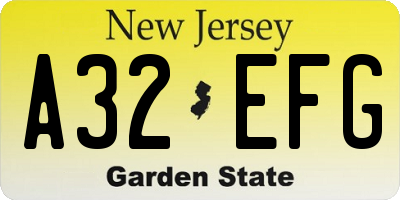 NJ license plate A32EFG
