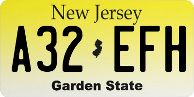 NJ license plate A32EFH